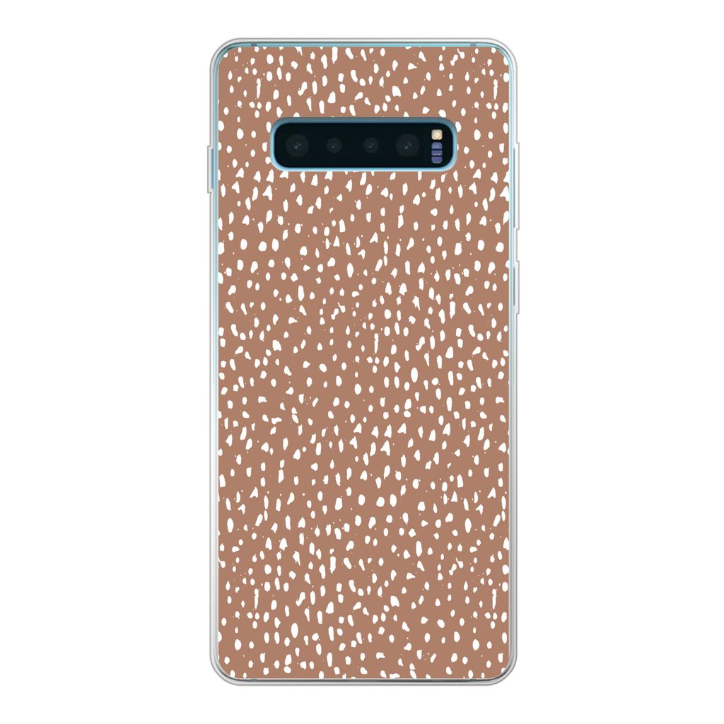 MuchoWow Handyhülle Schutzhülle Hülle für Samsung Galaxy S10 Lite Polka dots - Weiß - Braun Silikon Softcase Handy Hülle - Schutz