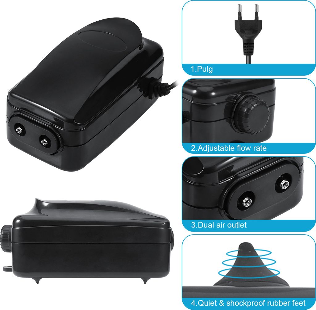 ITIY Commercial Aquarium Air Pump, 10W Ultra Quiet Rainproof Aquarium Oxygen Pump, Adjustable Fish Tank Whisper Aerator Kit For Pond Aquaculture Garden Reservoirs With Accessories