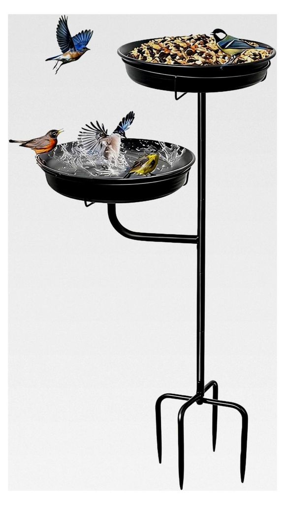 Vogeltränke für den Außenbereich, Metall-Badewanne mit 4 Zinken und Bodenpfahl, stehend, für Garten, Hinterhof, Terrasse, Pavillon, Rasendekora...