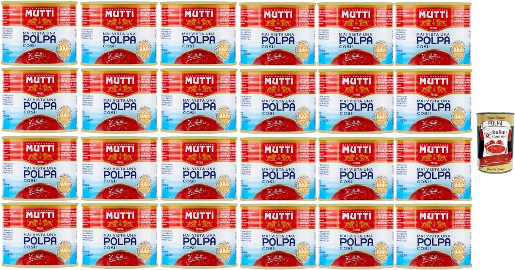Mutti polpa di Pomodoro Tomatenpulpe Tomaten sauce 100% Italienisch 24x 210g dose + Italian gourmet Polpa