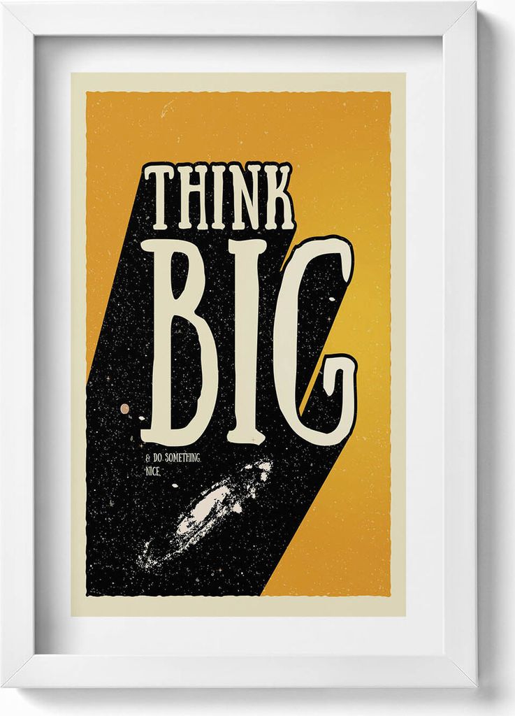 Inspirierende Inschrift „Think big“– Wandbild mit Rahmen – Gerahmtes Bild – Wanddekoration – 20x30 cm – Weiß