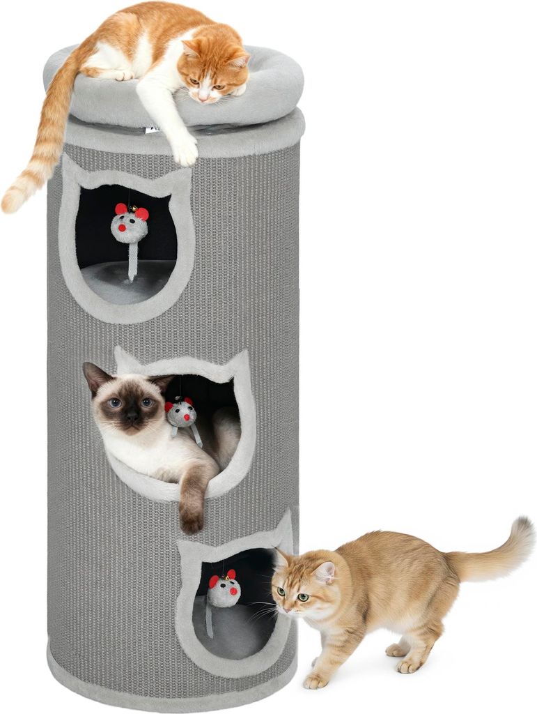 PawHut Kratztonne 96 cm hoch Katzentonne mit 3 Höhlen und Produktbild 