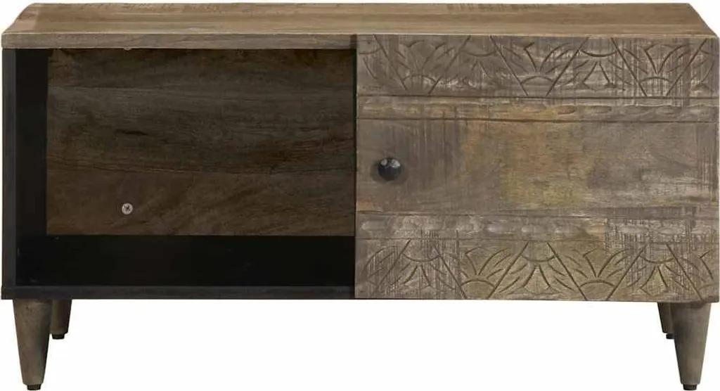 Tavolino Luxury Mango Massiccio Grigio 80x50x40 cm - Qualità Premium