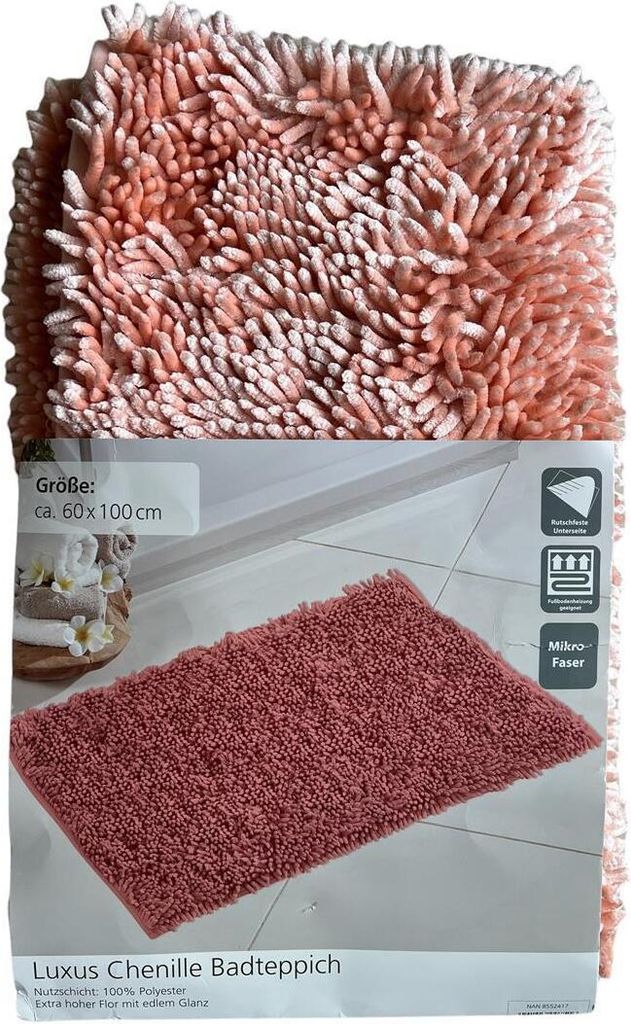KBT n Luxus Chenille Badteppich, Mikrofaser, eckig 60x100cm, Lachsfarben