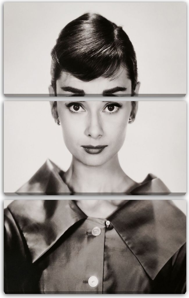 Leinwandbild 3-teilig (80x120cm): Audrey Hepburn, echter Holz-Keilrahmen inkl. Aufhänger, handgefertigt in Deutschland