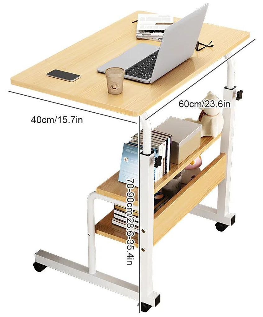 Laptop-Tisch - Computertisch - Höhenverstellbar 62–90 cm - Mit Rollen - Tischplatte 60 x 43 cm - L-Form - Mit Ablage - Farbe B