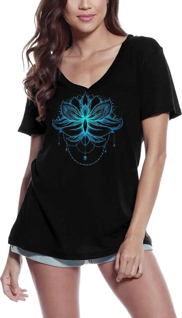 Damen Grafik T-Shirt V-Ausschnitt Lotusblume böhmisches Yoga - spirituelle Meditation – Lotus Flower Bohemian Yoga - Spiritual Meditation