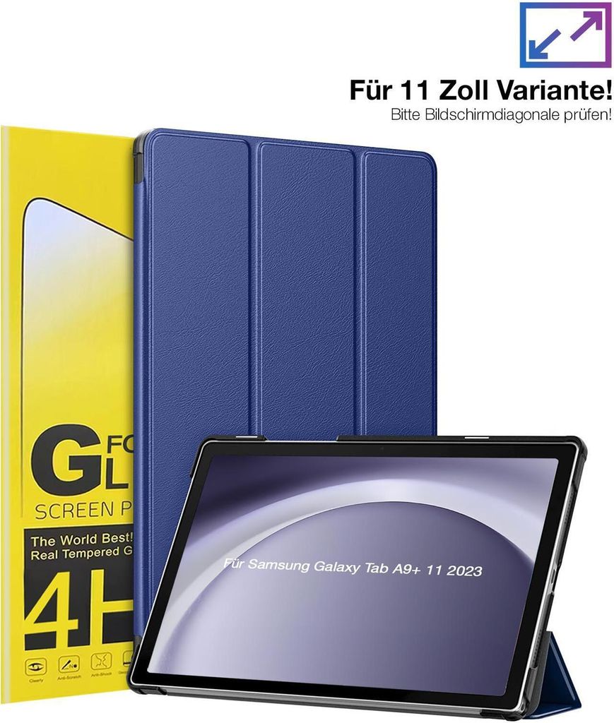 Schutzhülle + 2x 4H Displayfolie für Samsung Galaxy Tab A9+ Plus 2023 11 Zoll Cover Case Schutz Tablet Farbe: Dunkelblau