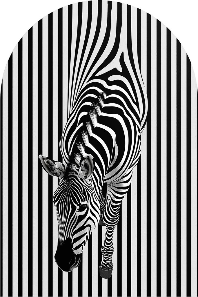 DEQORI Fototapete Rundbogen 120x180 cm 'Zebra im Streifenrausch' Wand Tapete Sticker