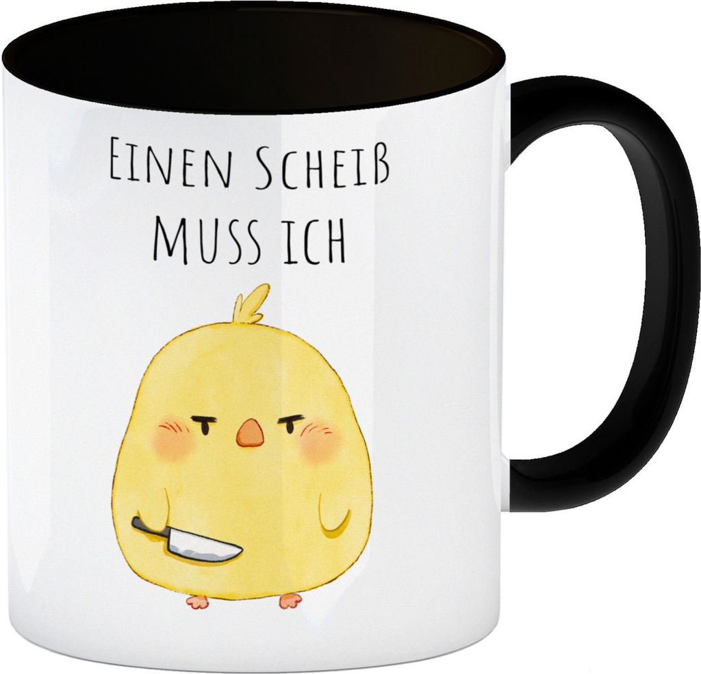 Küken Kaffeebecher in schwarz mit Spruch Einen Scheiß muss ich