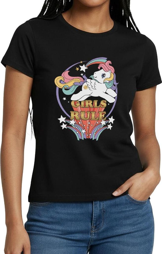 Spreadshirt My little Pony Retro Girls Rule 80er Frauen T-Shirt, S, Schwarz