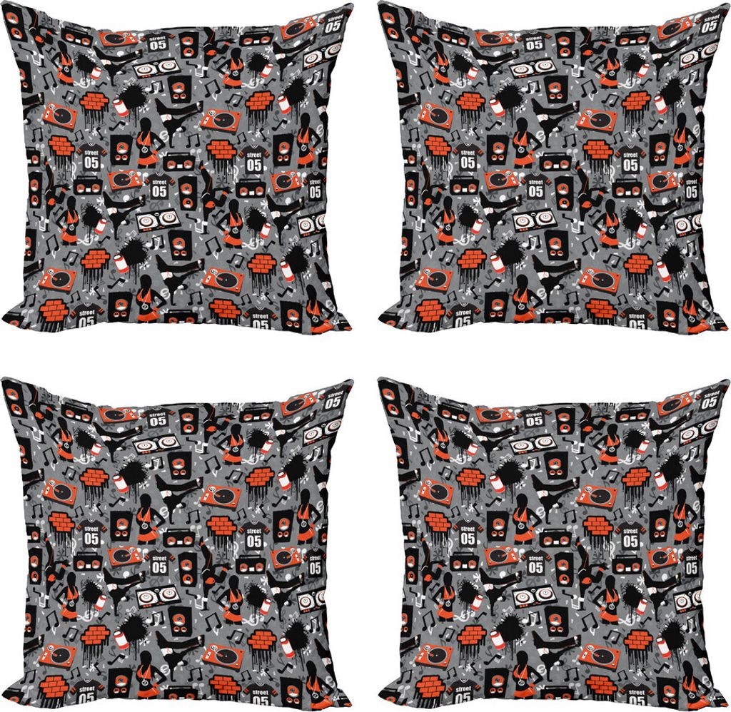 ABAKUHAUS HipHop Kissenbezug Set (4 Stück), U-Bahn-Street Art, Moderner Doppelseitiger Digitaldruck, 60 cm x 60 cm, Mehrfarbig