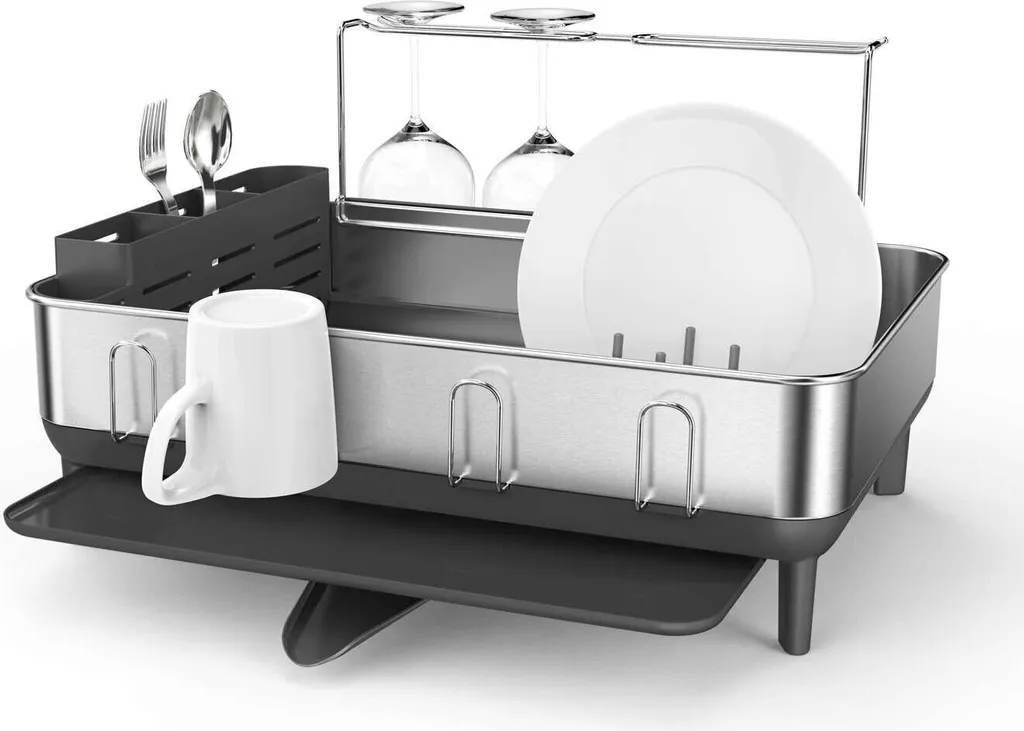 Grand Égouttoir à Vaisselle Simplehuman Gris Inox pour Cuisine Familiale