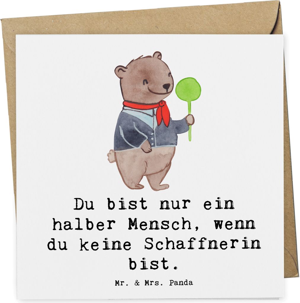 Mr. & Mrs. Panda Grußkarte Schaffnerin Herz - Weiß - Geschenk, anlasskarte, doppelkarte, Glückwunschkarte, faltkarte, Klappkarte