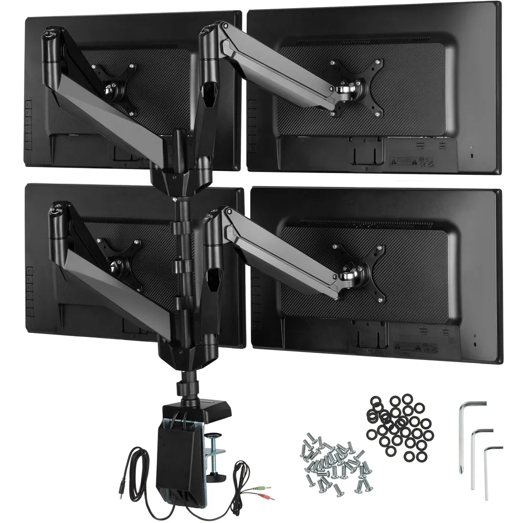 Support de table pour 4 écrans noir pour libérer de l'espace de bureau