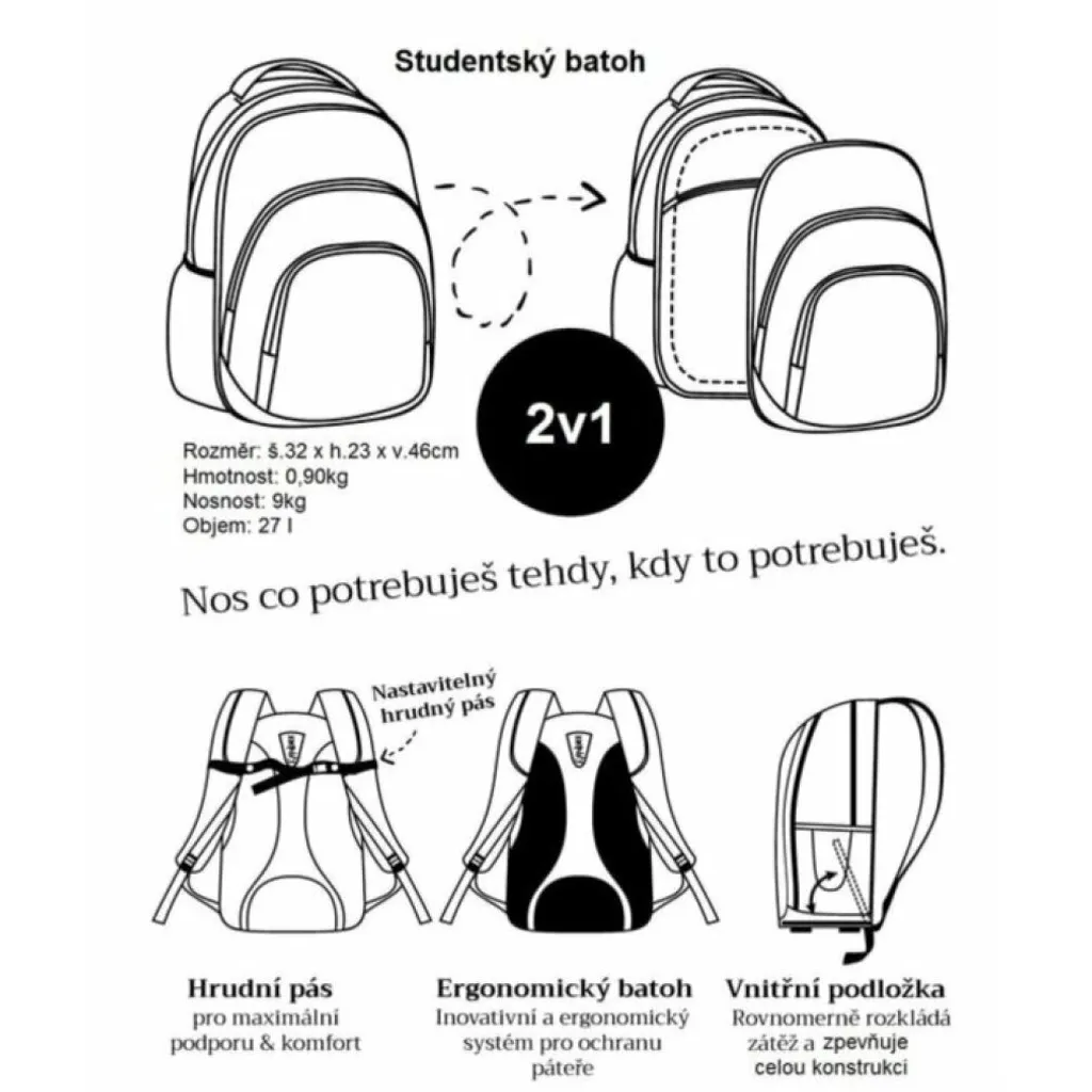 Explore Sac à dos étudiant 2 en 1 VIKI Lilla - Sac modulable et robuste
