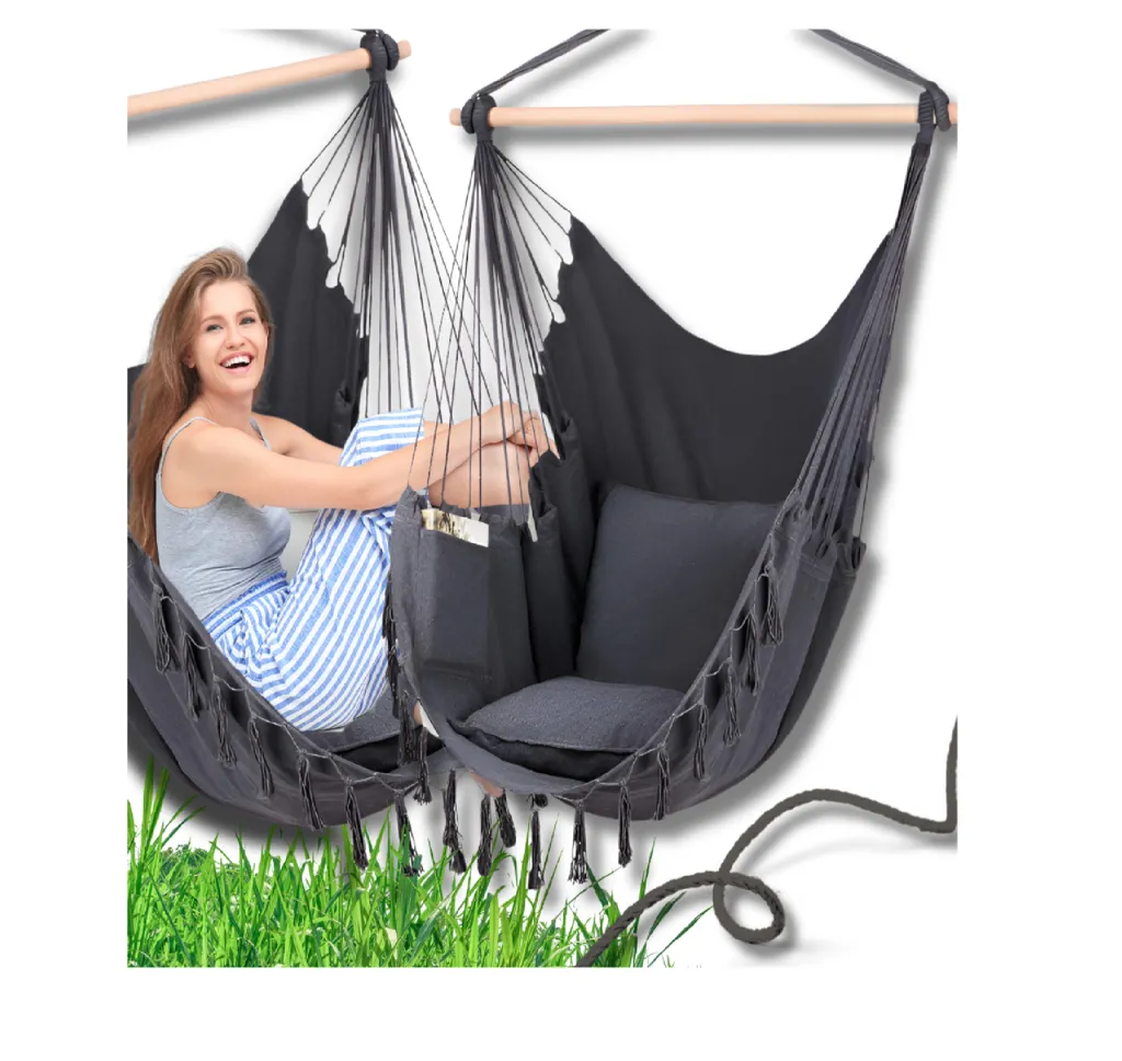 Hamac fauteuil de relaxation intérieur et extérieur graphite style boho - 8