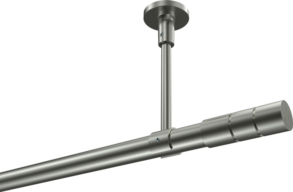 Interdeco Gardinenstange / Vorhangstange Edelstahl-Optik, Typ Sonette Elanto (Rillenzylinder) ohne Ringe, Deckenmontage, 20 mm Ø 1-läufig, 260 cm