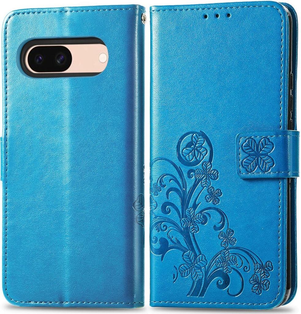 Mobigear Clover Google Pixel 8a Hülle Klapphülle Geldbörse - Blau
