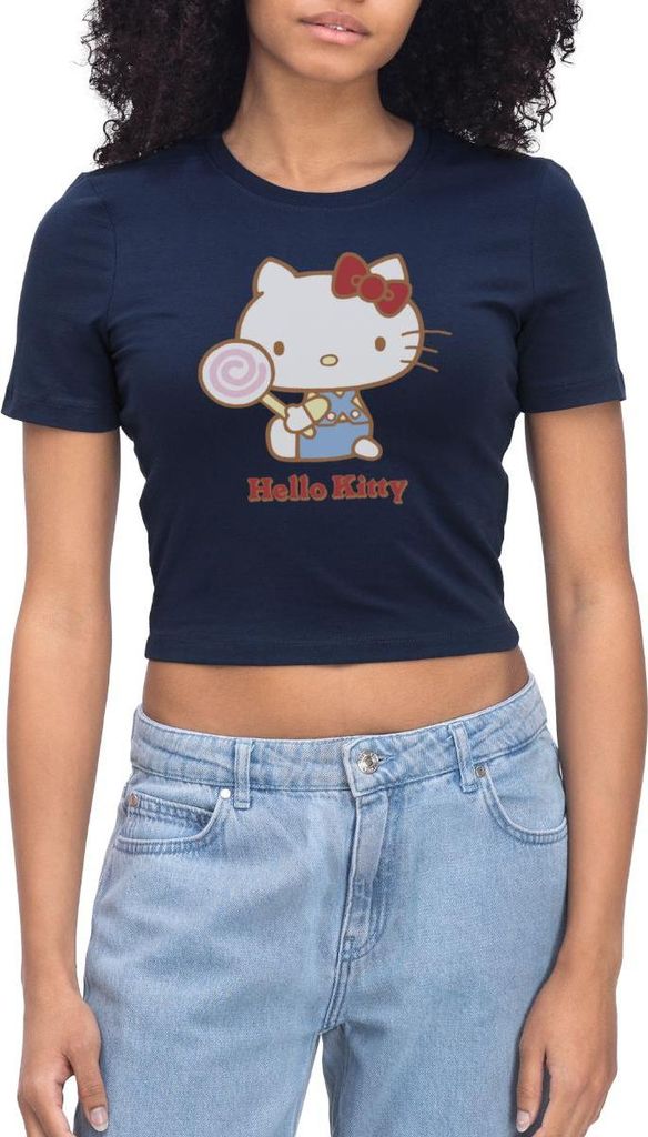 Spreadshirt Hello Kitty Mit Lollipop Crop Top, M, Light Navy