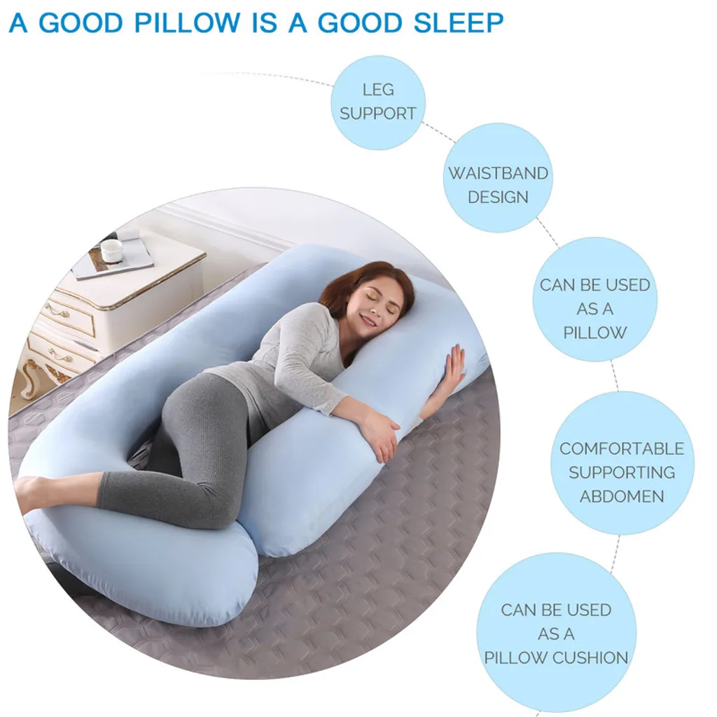 Coussin de maternité grand format bleu pour dormir sur le côté en J - 8