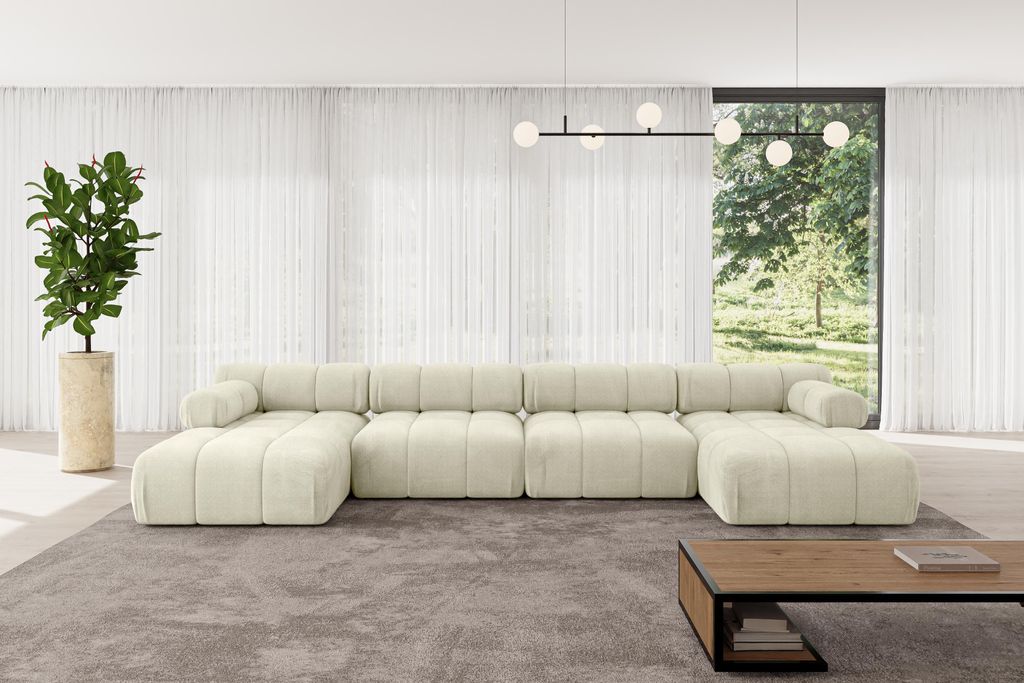 ALTDECOR Modulares Sofa Ecksofa in U-Form - Tesso-U2 - 380x160x70 cm Beige Corner modular Sofa Eckcouch Couch Wohnlandschaft Cauchsofa Polstersofa