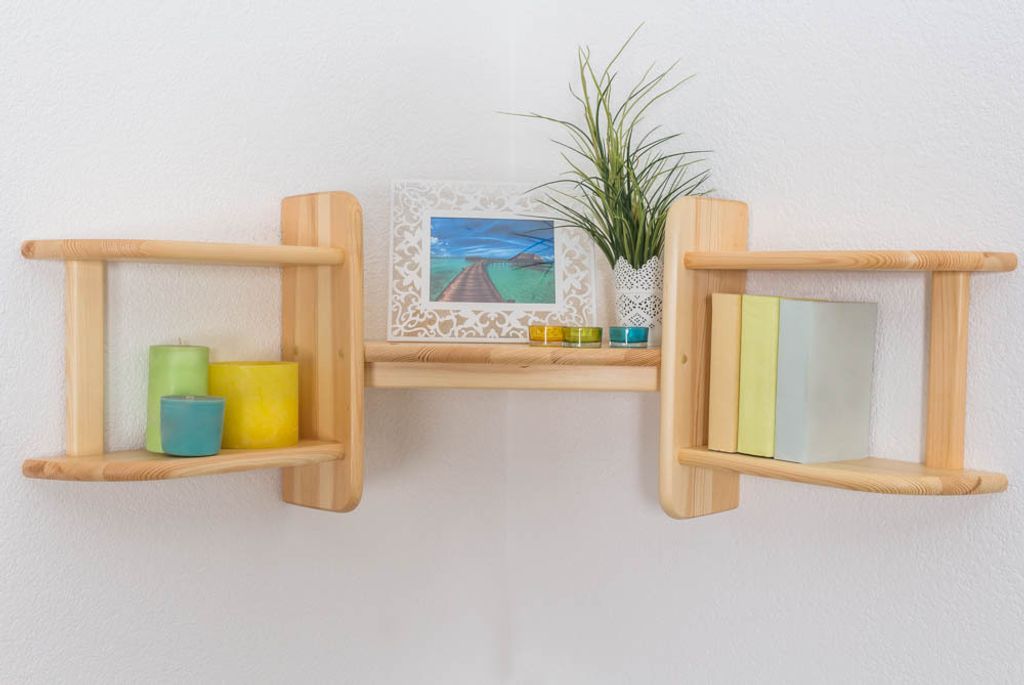 Hängeregal, Wandregal, Bücherregal - 75 cm breit, Kiefer Massivholz, Farbe: Natur