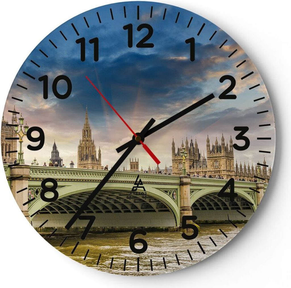 Wanduhr - Rund - Glasuhr - London büro parlament gebäude - 40x40cm - Schleichendes Uhrwerk - Lautlos - zum Aufhängen bereit - Dekoration Modern ...