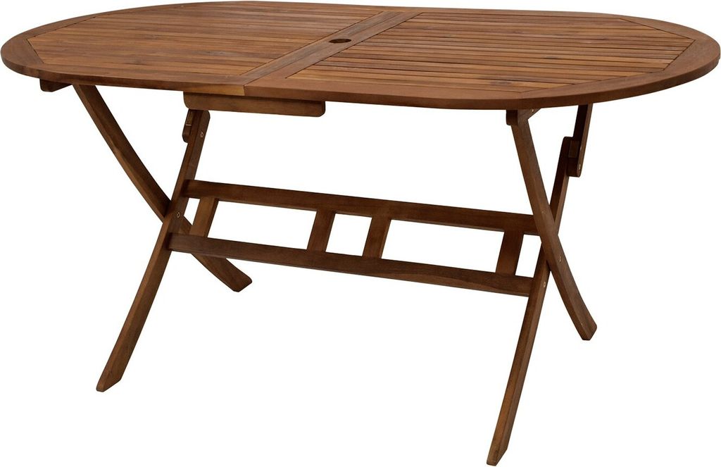 Klapptisch Gartentisch Holztisch oval mit Schirmloch Akazie Produktbild 