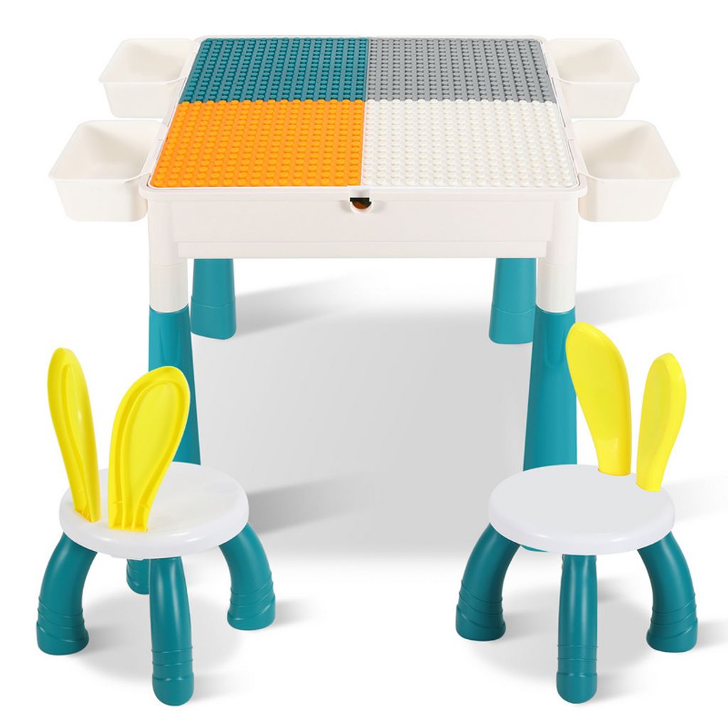 Clanmacy Kindertisch Mit Stühle Mit 251 Stück Bausteine Kindermöbel set Kindertisch Kleinkind Spieltisch Mehrzweck Tabelle Zum