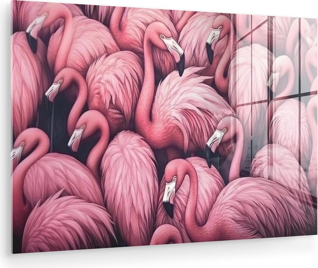 MuchoWow Glasbilder - Bilder auf Wandbild - Foto auf Glas Flamingo - Rosa - Tiere 90x60 cm Wanddekoration aus Glas - Acrylglasbild - Acrylbilder - ...