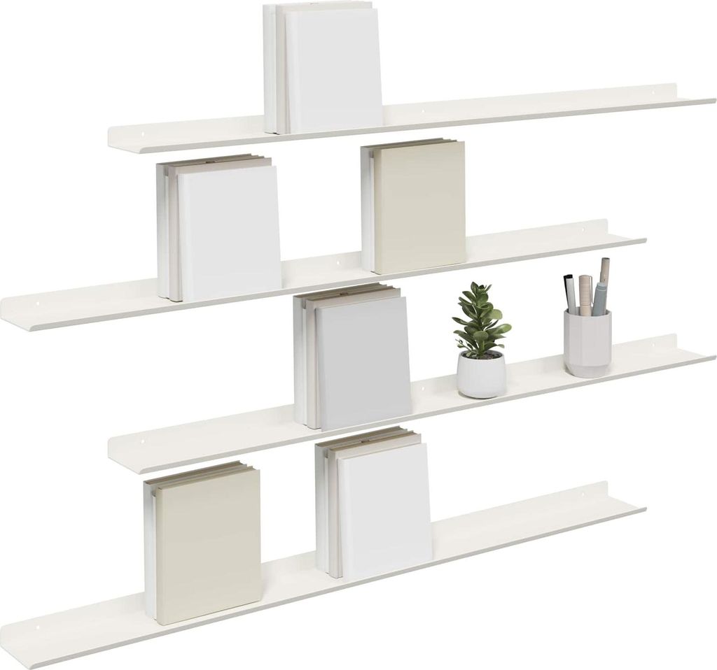 "im Diskont"Schwebendes Regal - CLORIS - Robust und langlebig - Wandboard Bücherregal - 4 pcs Weiß 100x9x2,5cm Stahl - Wandregale GermanyMöbel55...