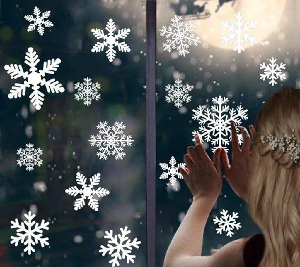 Décoration de fenêtre de Noël blanche autocollante pour vitrine et salon