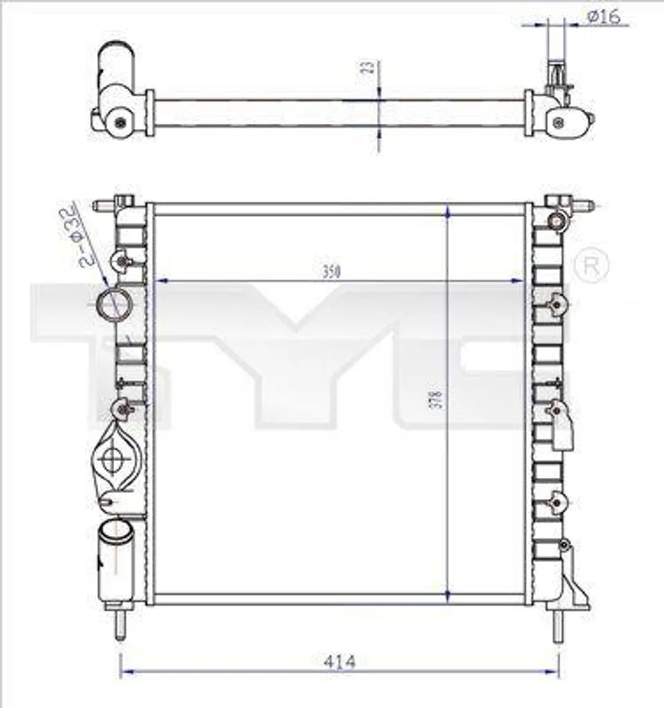 Radiateur de refroidissement moteur pour Renault Clio - Type OE TYC