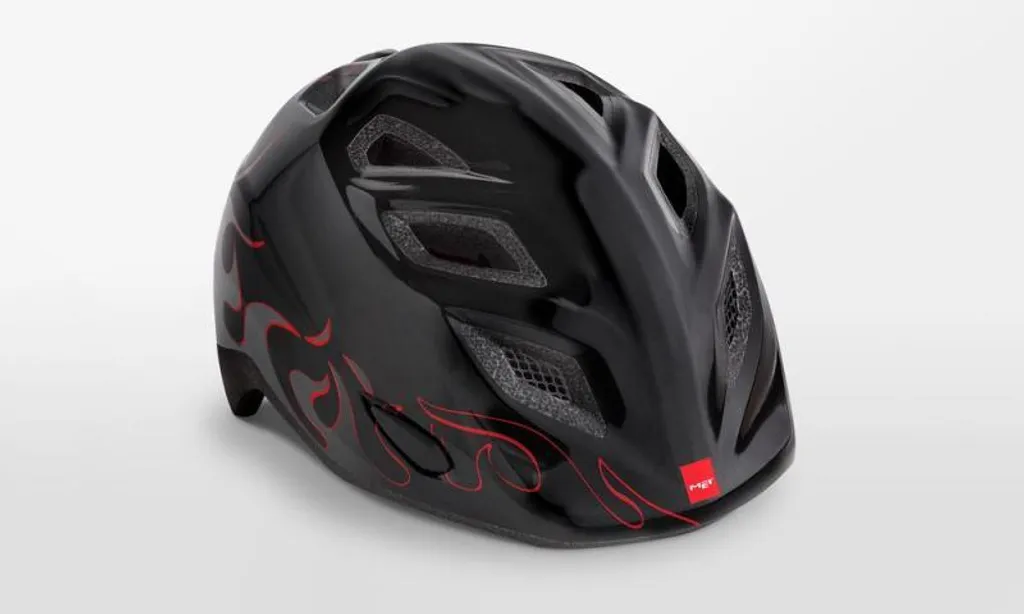 Casque vélo enfant MET ELFO Noir Flammes 46-53cm pour siège bébé et vélo