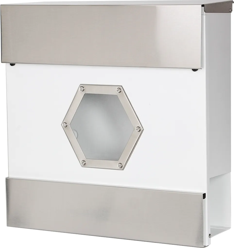 Boîte aux lettres avec rouleau à journaux design hexagonal Blanc et Argent