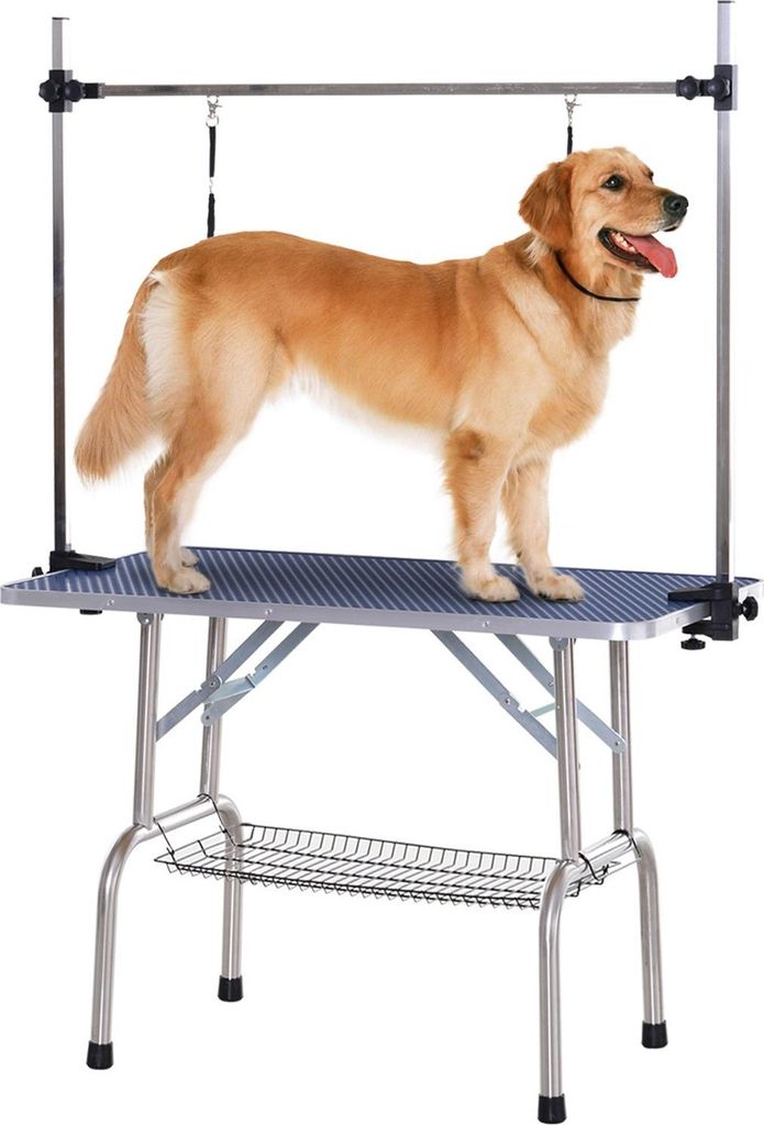 Pflegetisch Höhenverstellbar Unterkorb Klappbar Hunde Edelstahl Blau 107X60X170Cm