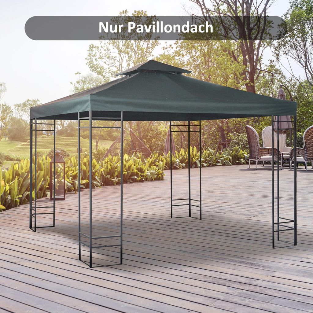 Ersatzdach Pavillon 3x3 m Doppeldach, Pavillondach Ersatzbezug 24 Klettbänder, Polyester 180g/m² UV-Schutz, Kohlegrau | 300x300 cm | 8 Ösen | 2,...