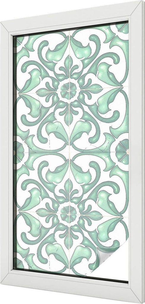 Buntglas Fensterfolie – 100x100 cm – Stained-Glass Design – blickdichte dekorative Sichtschutzfolie – selbstklebend, UV-Schutz – Grüne S...
