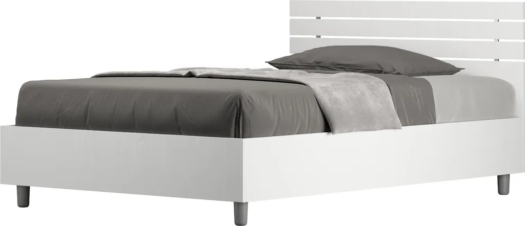 Lit 120x190 Frêne Blanc avec Tête de Lit à Lames Ankel - Style Minimaliste