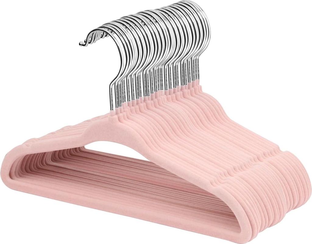 Baby-Kleiderbügel aus Samt 28 cm Kindergröße 360 Grad drehbar ultradünn und rutschfestes Design 15 Stück hellrosa