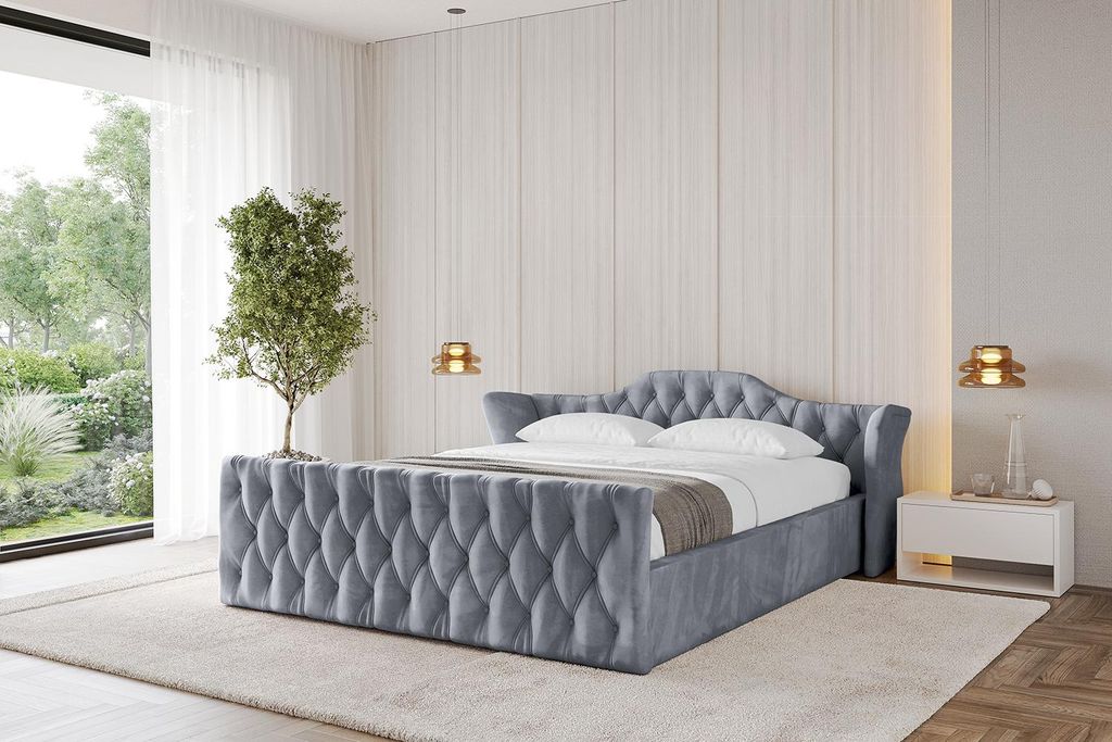 ALTDECOR Polsterbett mit Bettkasten - ZORAN-Z-v1 - 120x200 Grau Casablanca - Bett mit Kopfteil und Fußteil, Boxbett ohne Matratze, Doppelbett mit ...