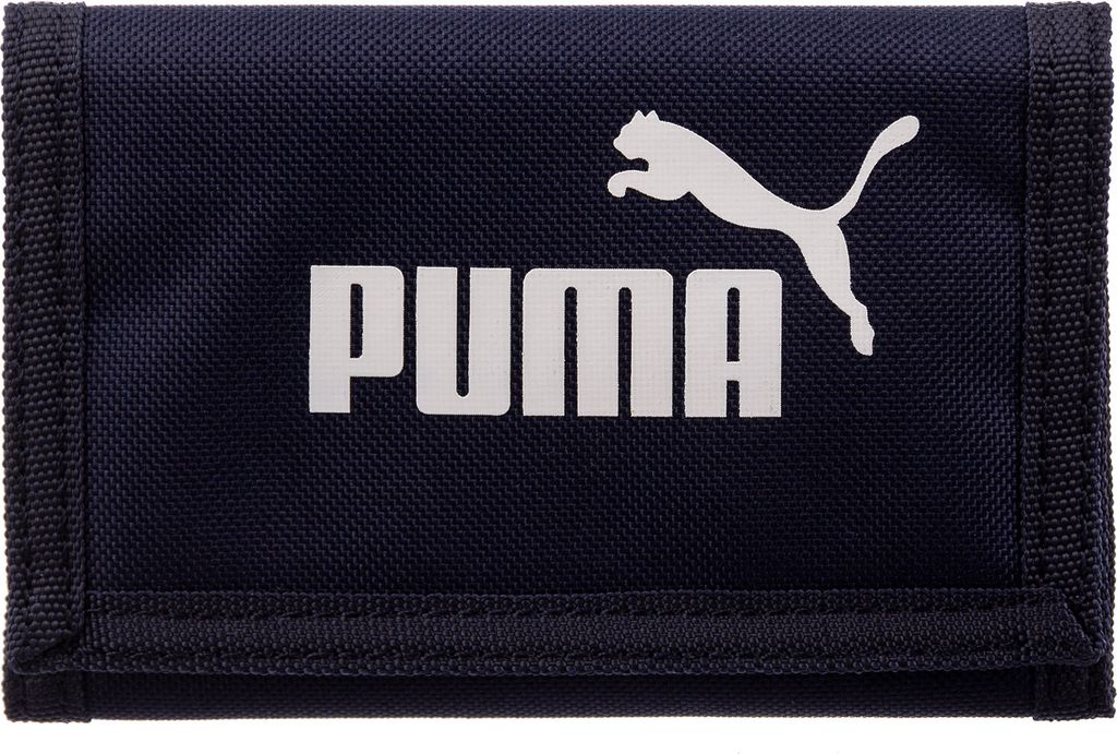 A navy blue Puma wallet with the Puma logo and text on the front.