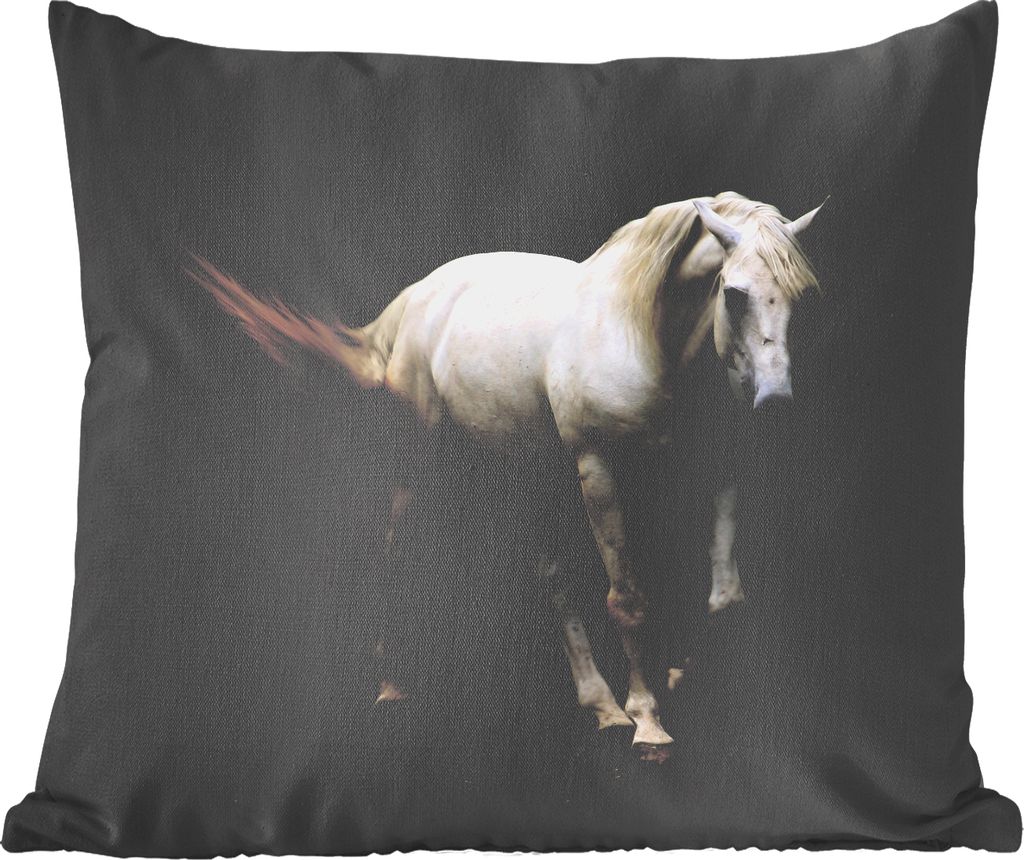 MuchoWow Zierkissen Sofakissen Wohnzimmer Dekokissen 40x40 cm Pferde - Nutztiere - Schwarz - Foto Kissen - Schlafzimmer Dekoration