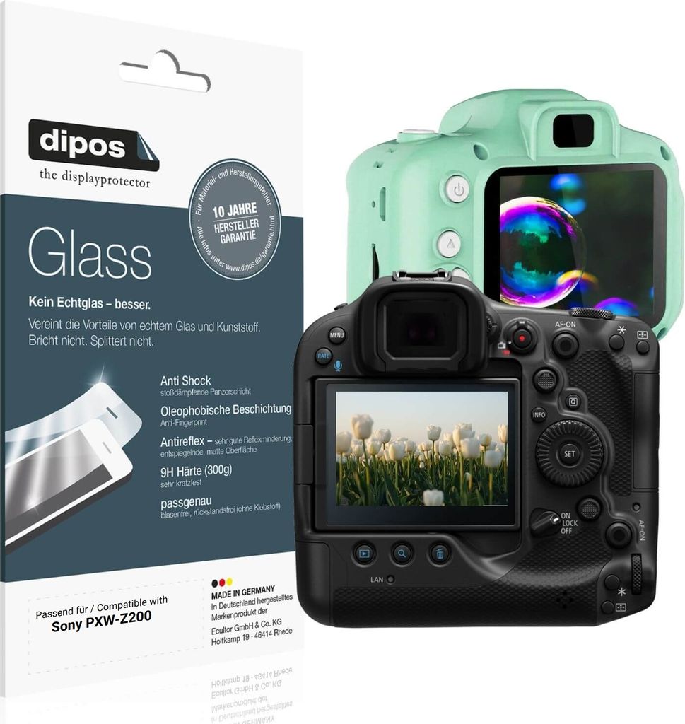 2x Schutzfolie für Sony PXW-Z200 matt - Anti-Shock 9H Folie dipos Glass Kunststoffglas