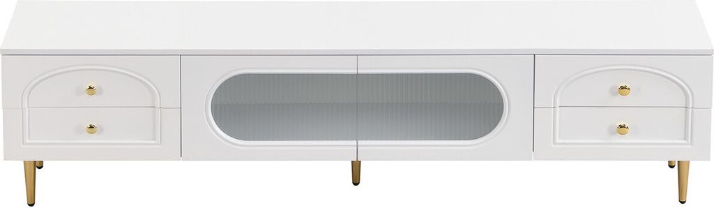 Lowboard-Wohnzimmer-TV-Schrank(Weiss)TV-Möbel mit strukturierten Schubladen,aus Glas