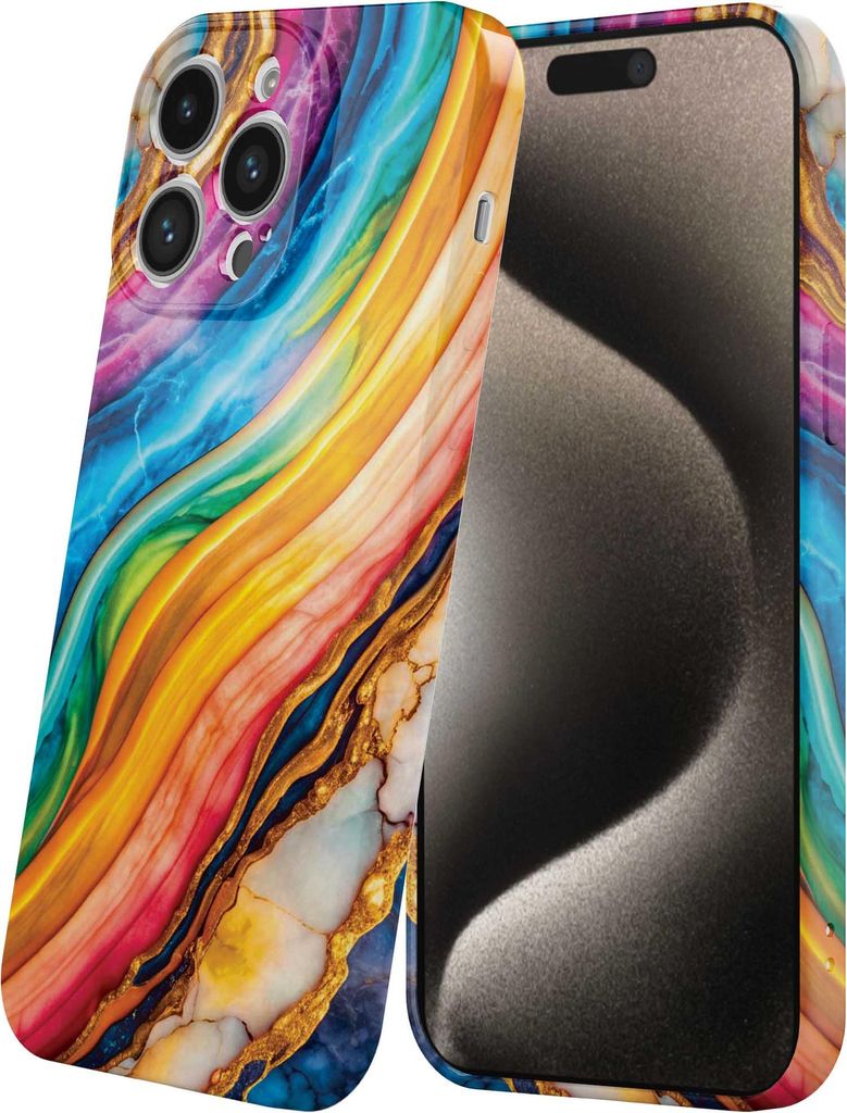 Smartphonica Handyhülle geeignet für iPhone 15 Pro Max mit Regenbogen Gold Marmor Print - Flexible Softcase TPU - Backcover Case Regenbogen Gold ...