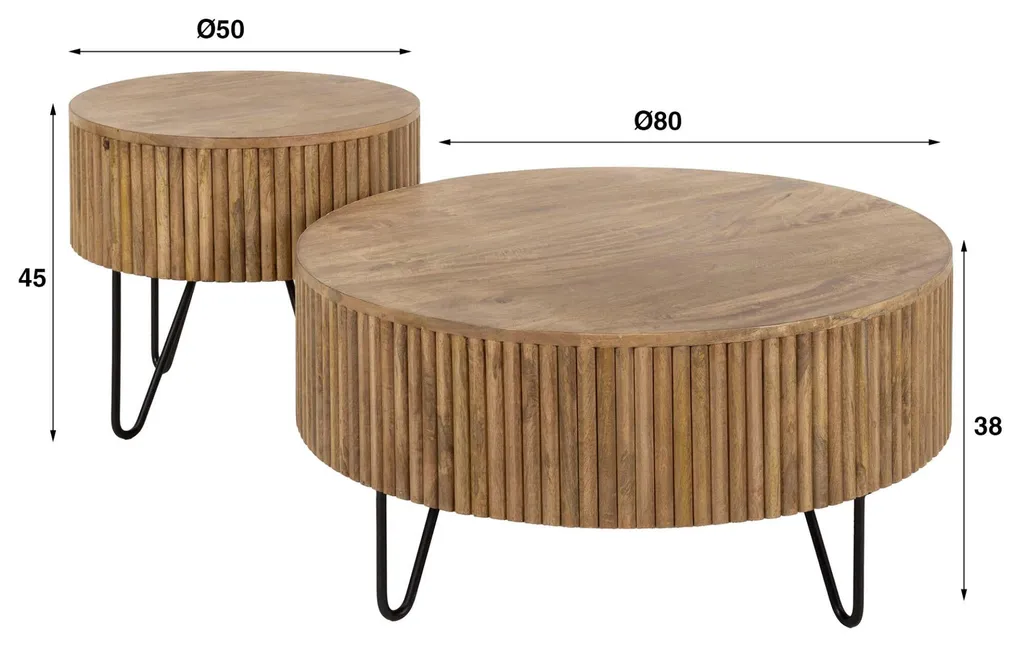 Table basse modulable 80 cm marron et noir Wave pour petit salon