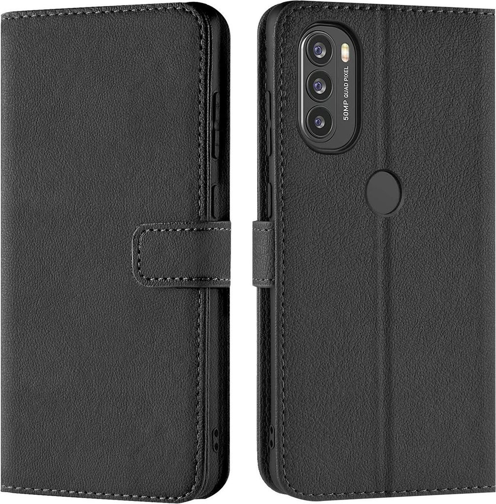 Conie Klapp Tasche für Motorola Moto G31 / G41 Kartenfach Rundumschutz Hülle in Schwarz