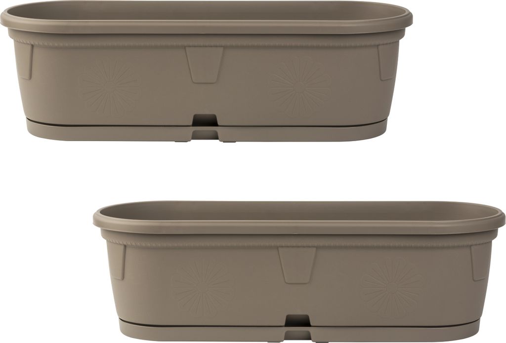 2x Pflanzkübel Blumenkasten Blumentopf Blumenkübel länglich oval 50cm hellbraun